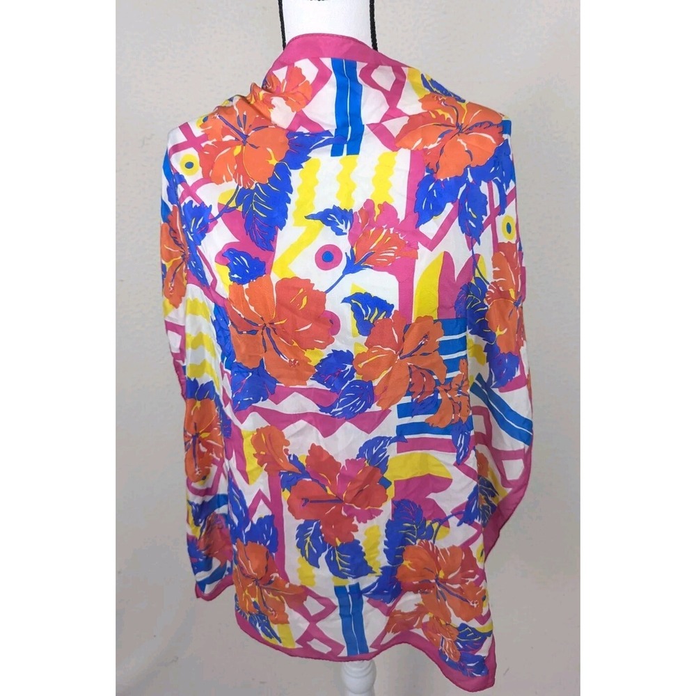MORGAN TAYLOR Square Scarf Bright Pink Orange Blue‎ Yellow 29x31 Floral Silk